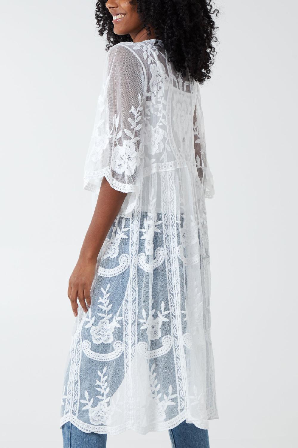 Qed London Embroidered Lace Long Kimono
