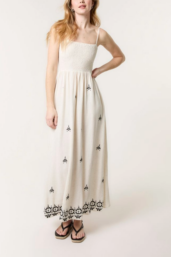 Qed London Embroidered Shirred Cami Maxi Dress