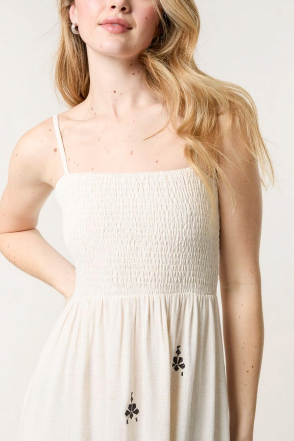 Qed London Embroidered Shirred Cami Maxi Dress