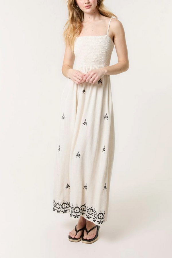 qed london Embroidered Shirred Cami Maxi Dress