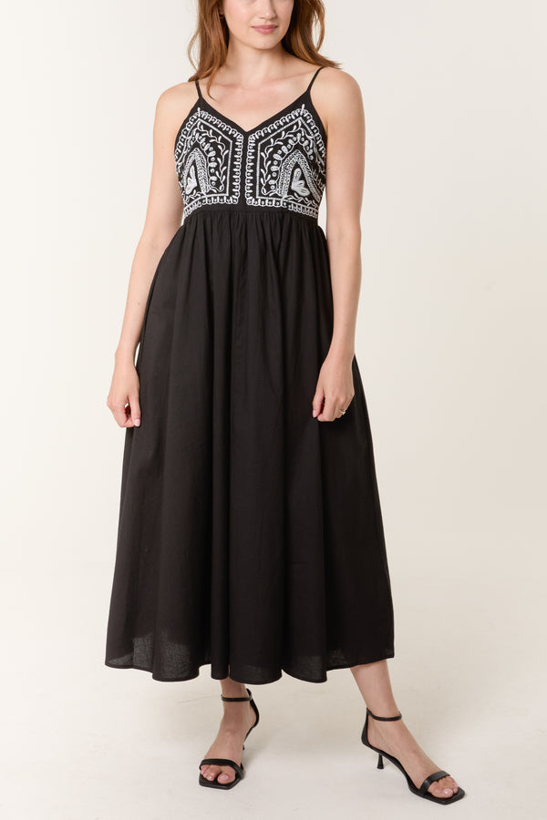 Qed London Embroidered Top Strappy Cotton Dress