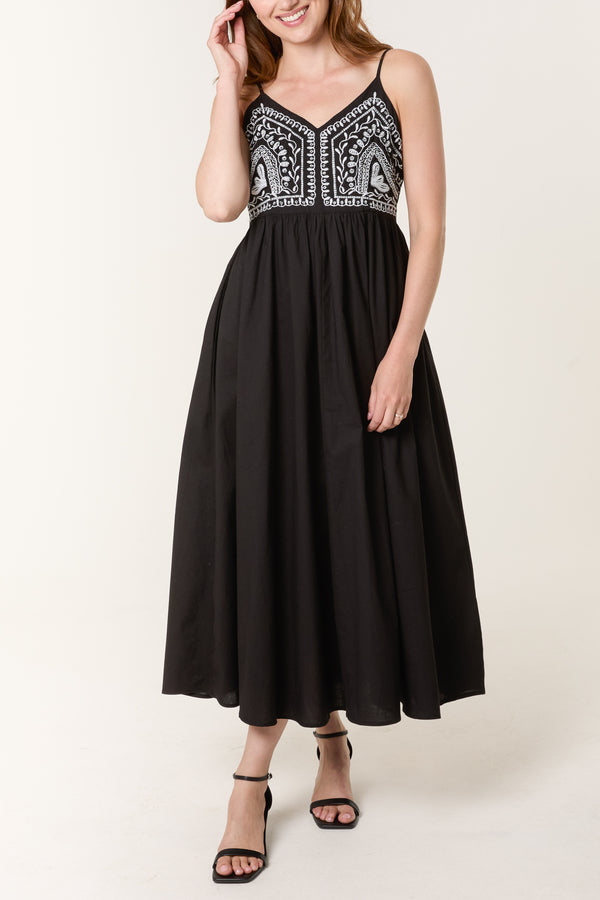 qed london Embroidered Top Strappy Cotton Dress