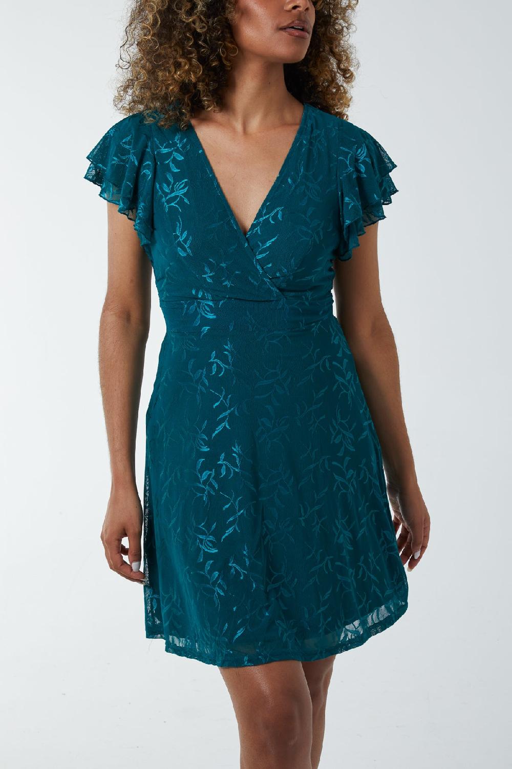 Qed London Embroidery Double Frill Wrap Mini Dress