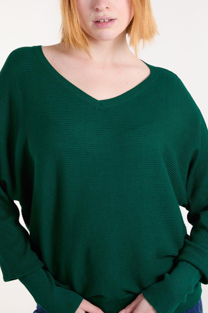 Qed London Emerald Ribbed Knit V-Neck Jumper