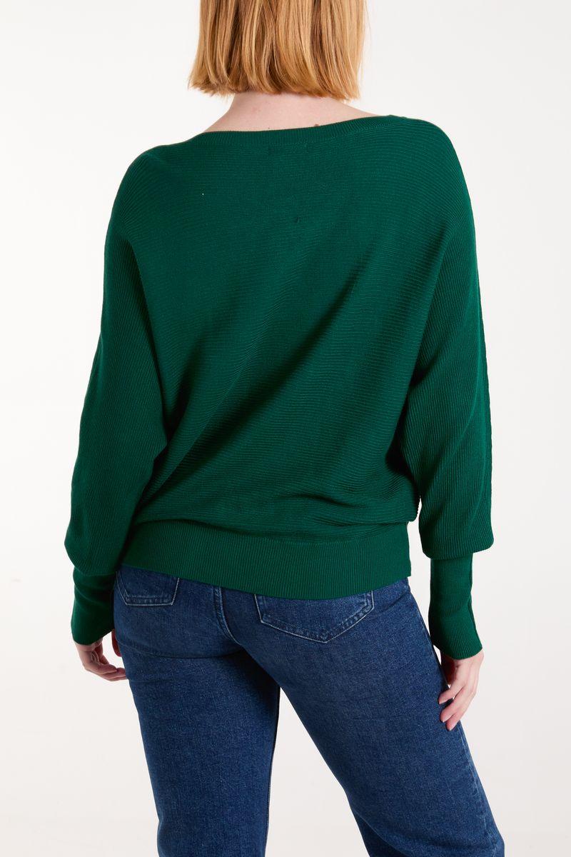 Qed London Emerald Ribbed Knit V-Neck Jumper