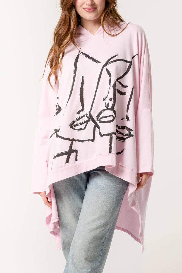 Qed London Faces Diamante High Low Hoodie