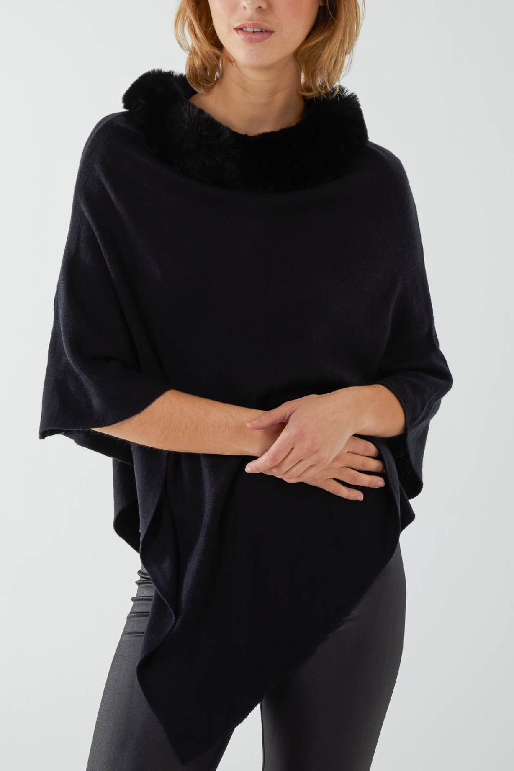 Qed London Faux Fur Neck Poncho
