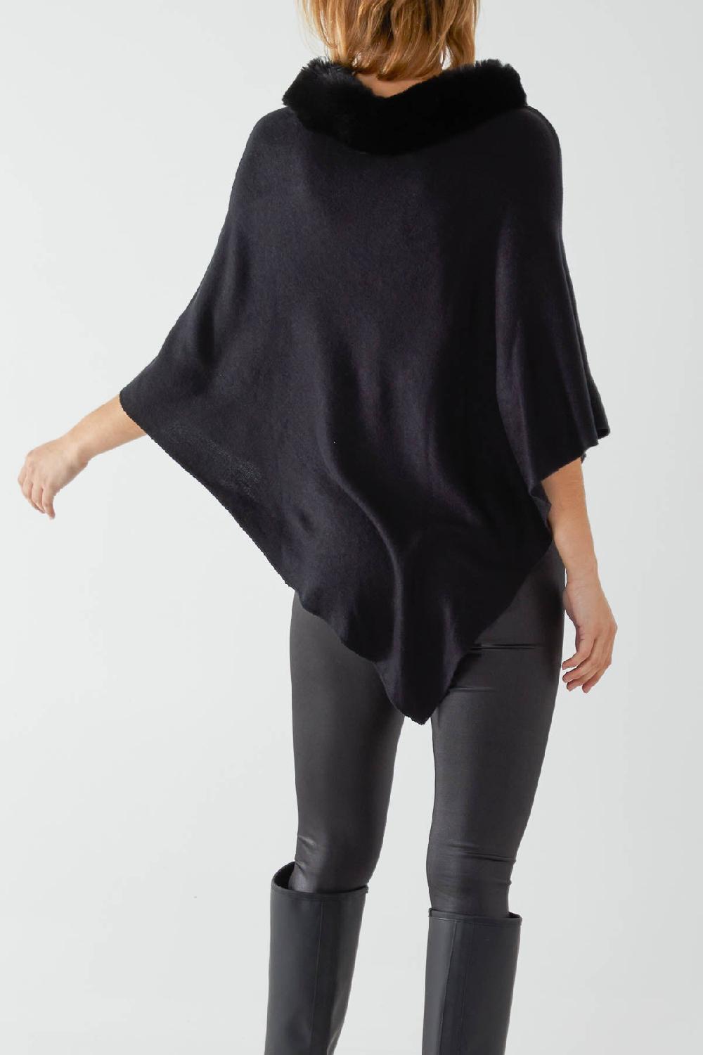 Qed London Faux Fur Neck Poncho