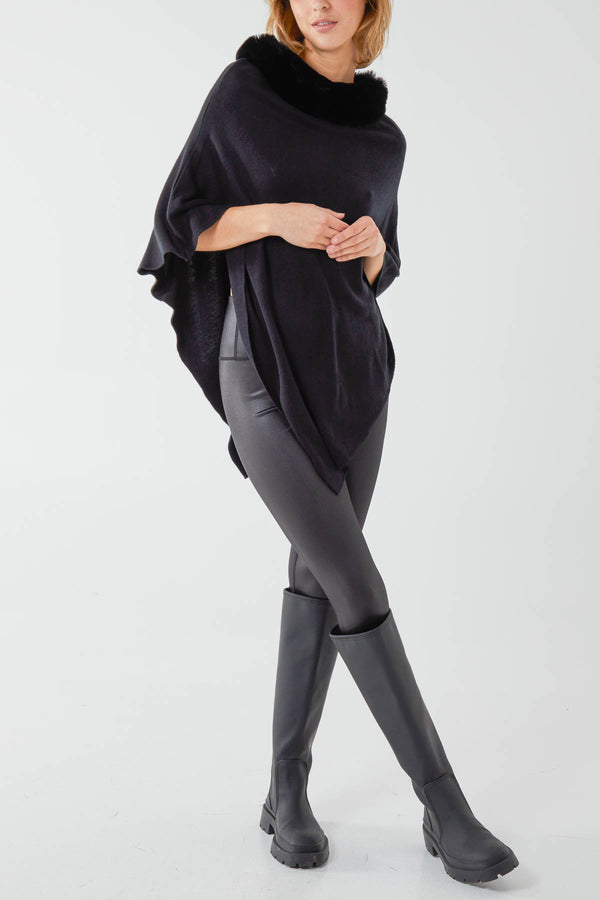 qed london Faux Fur Neck Poncho