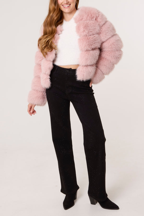 Qed London Faux Fur Panelled Cropped Coat