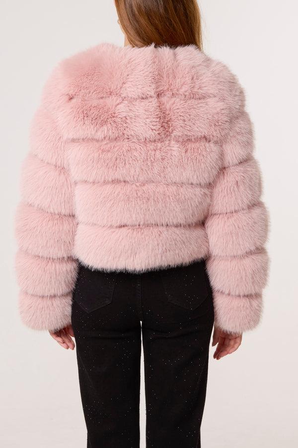 Qed London Faux Fur Panelled Cropped Coat