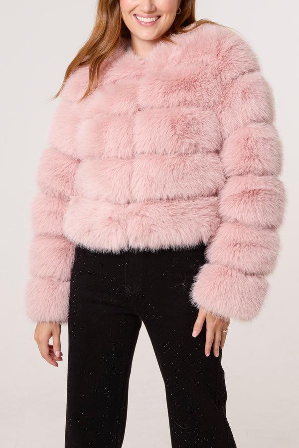 qed london Faux Fur Panelled Cropped Coat