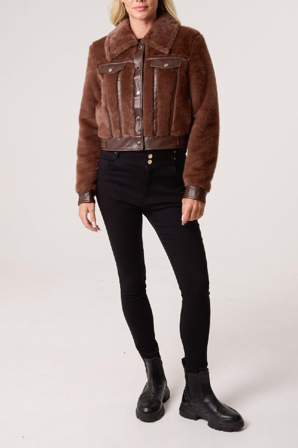 Qed London Faux Fur & PU Biker Jacket