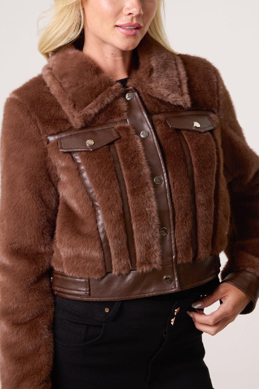 Qed London Faux Fur & PU Biker Jacket