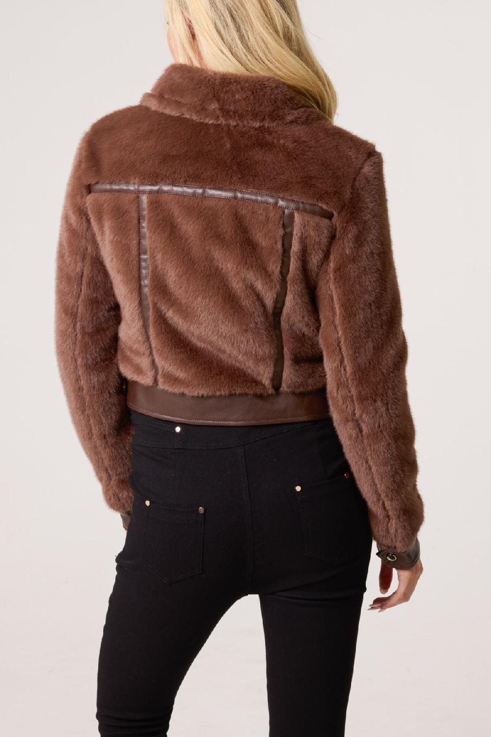 Qed London Faux Fur & PU Biker Jacket