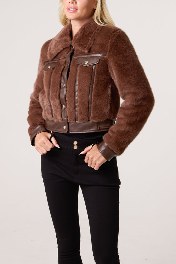 qed london Faux Fur & PU Biker Jacket