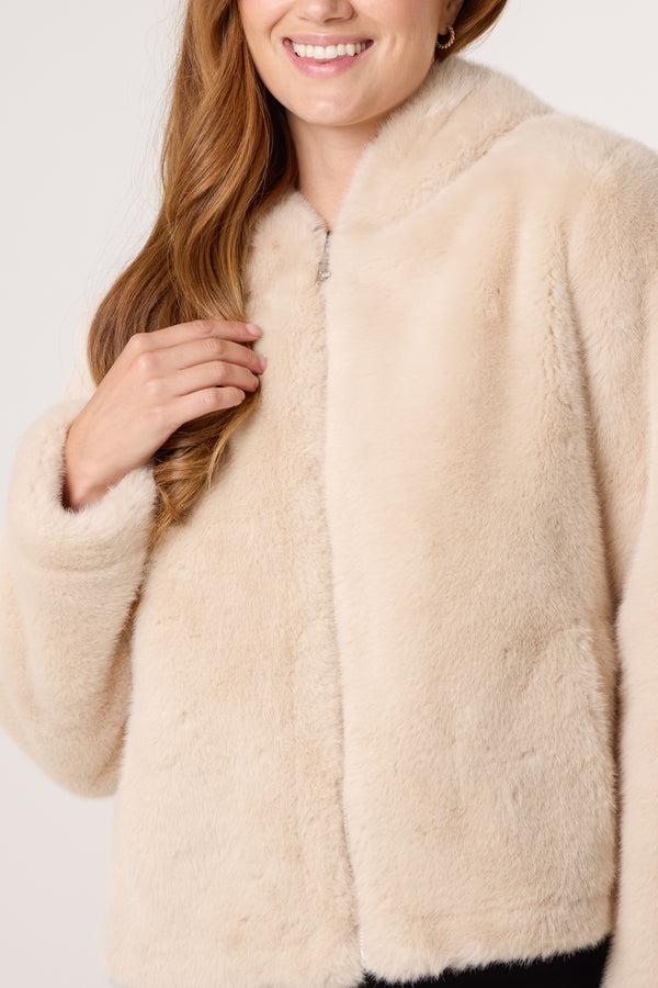 Qed London Faux Fur Zip-Up Hooded Coat