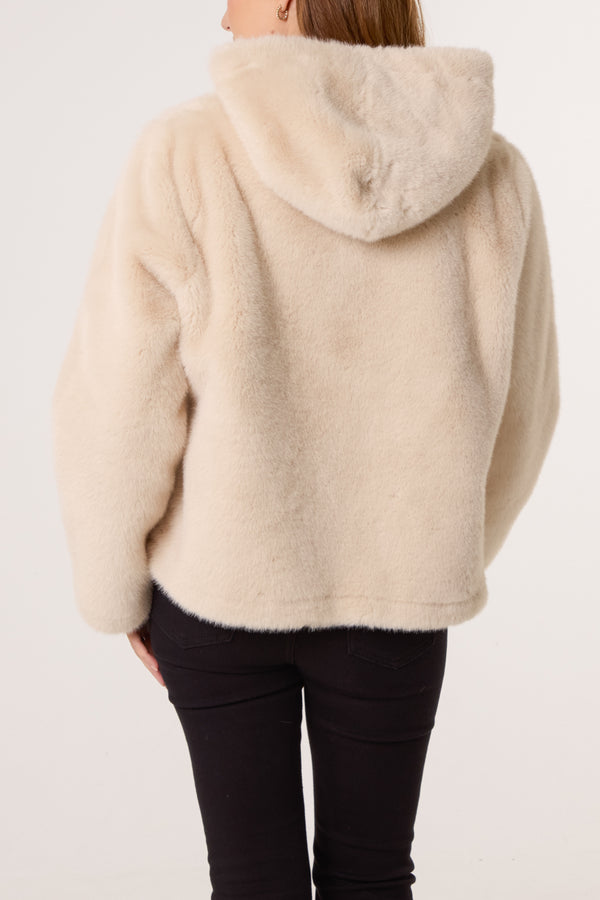 Qed London Faux Fur Zip-Up Hooded Coat