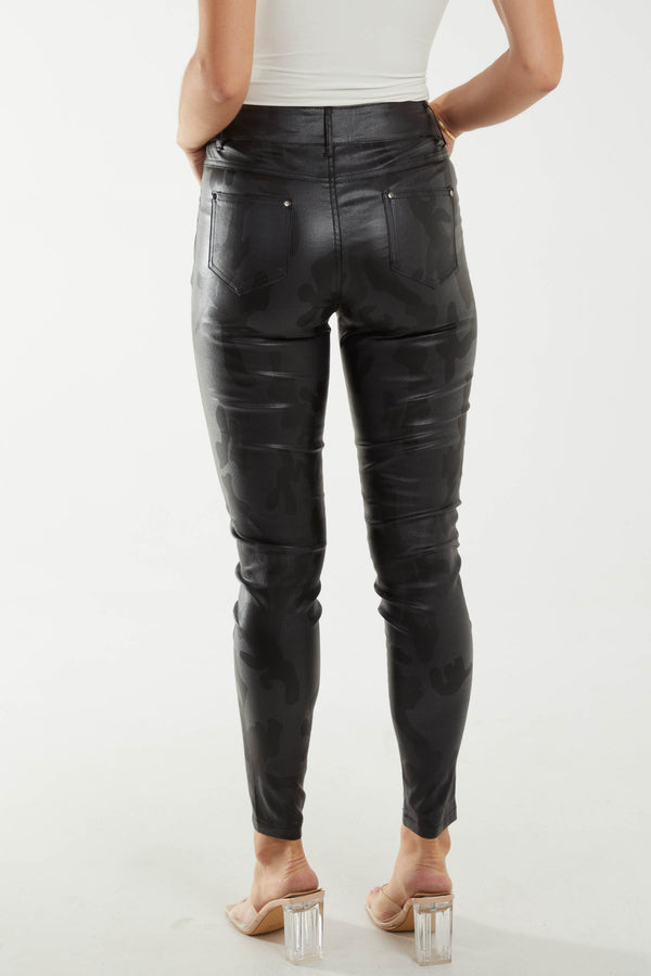 Qed London Faux Leather Camouflage Skinny Jeans