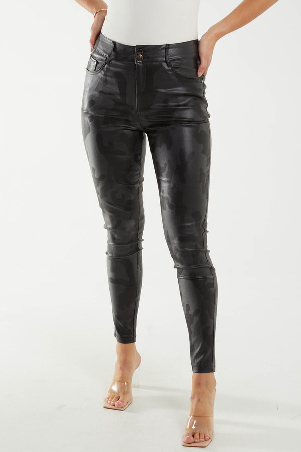 qed london Faux Leather Camouflage Skinny Jeans