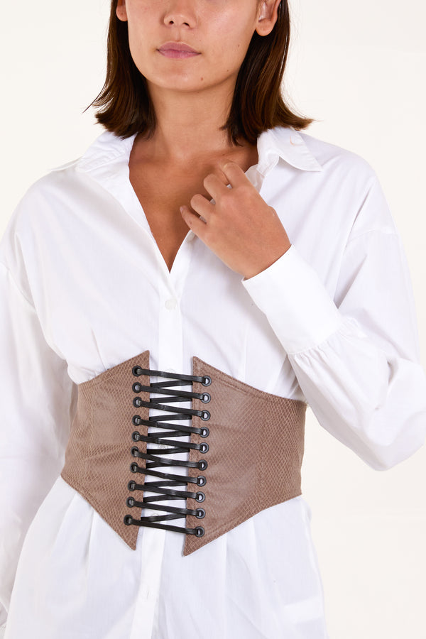 qed london Faux Snakeskin Lace Up Bustier