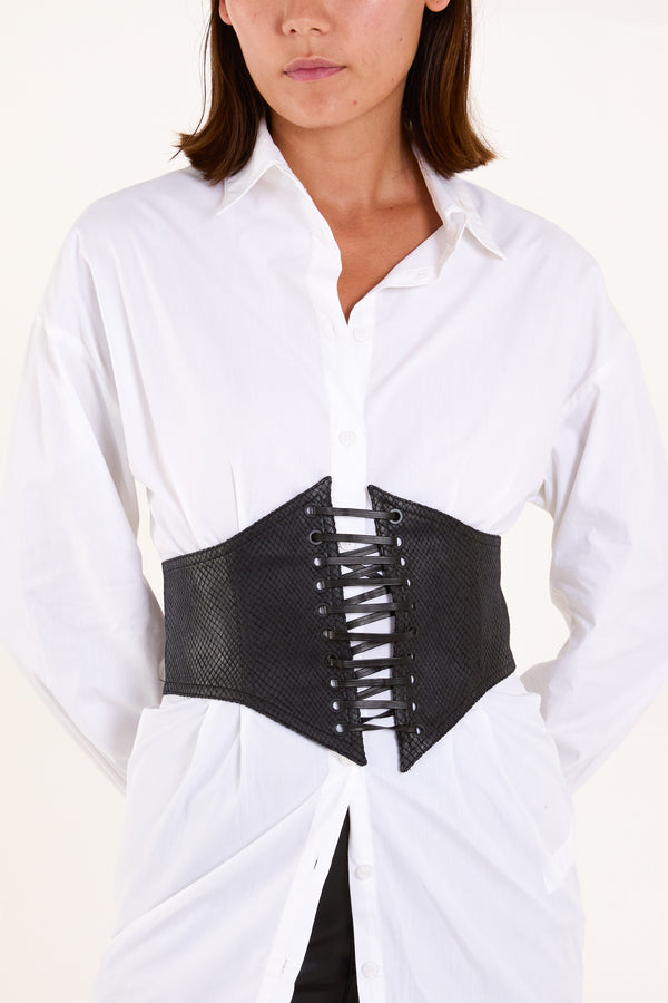 qed london Faux Snakeskin Lace Up Bustier