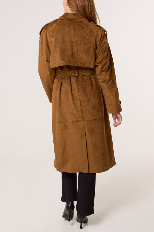 Qed London Faux Suede Belted Trench Coat