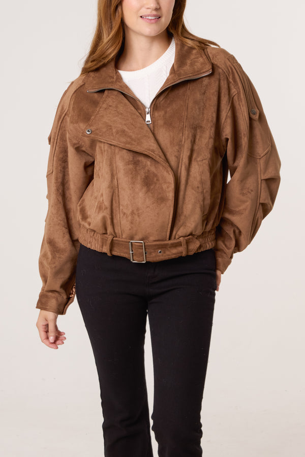 qed london Faux Suede Biker Jacket