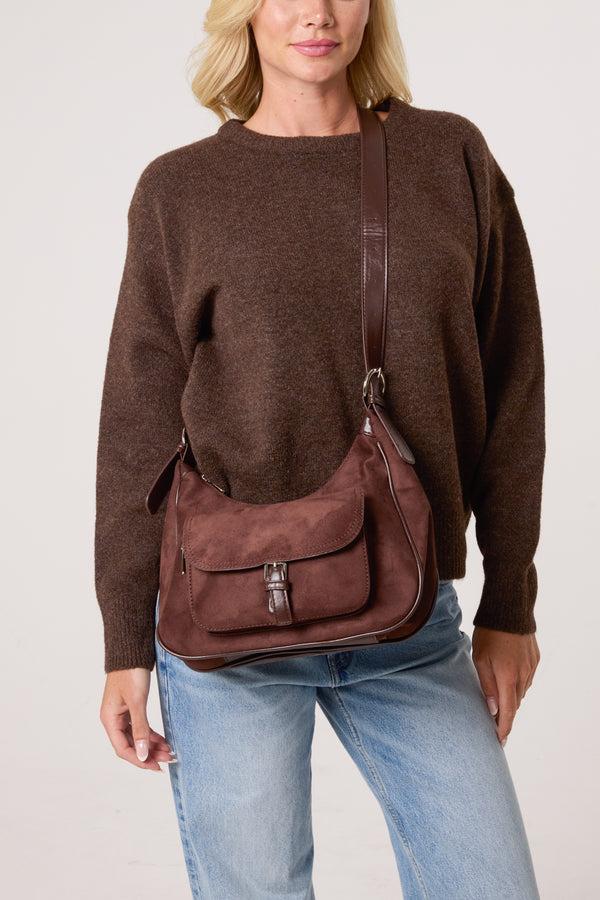 qed london Faux Suede Pocket Shoulder Bag