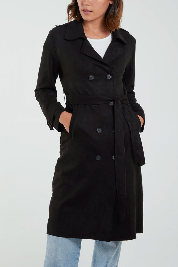 Qed London Faux Suede Trench Coat