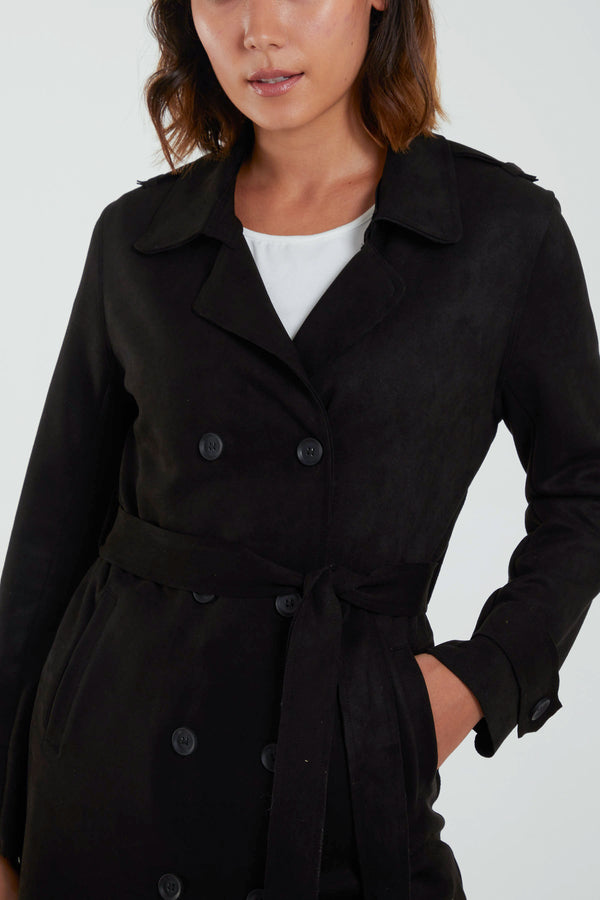 Qed London Faux Suede Trench Coat