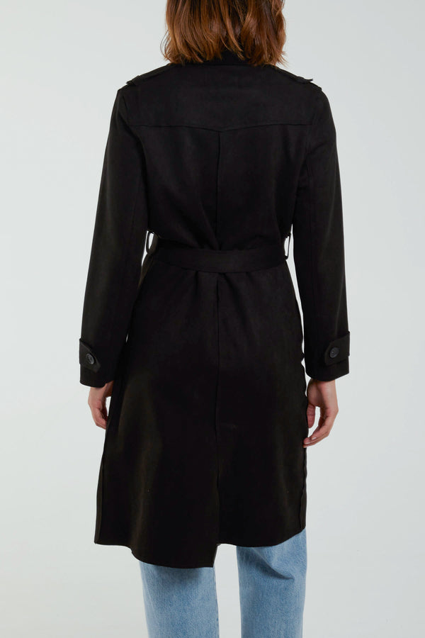 Qed London Faux Suede Trench Coat