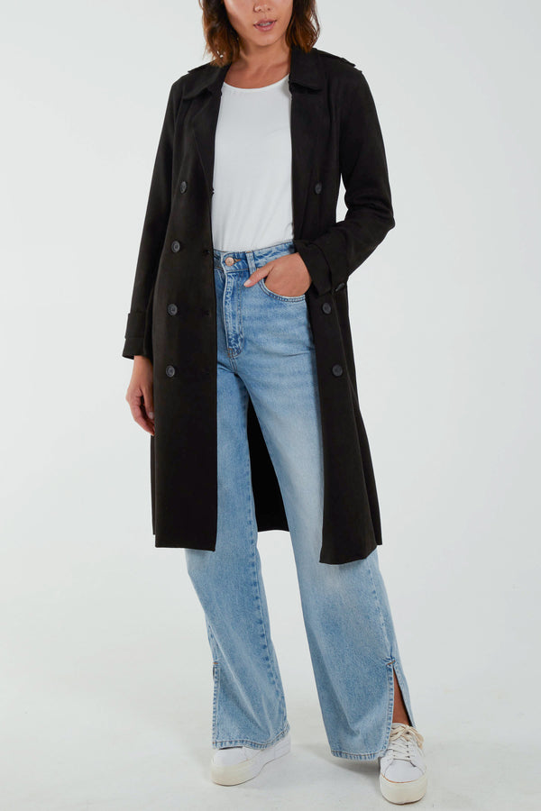 qed london Faux Suede Trench Coat