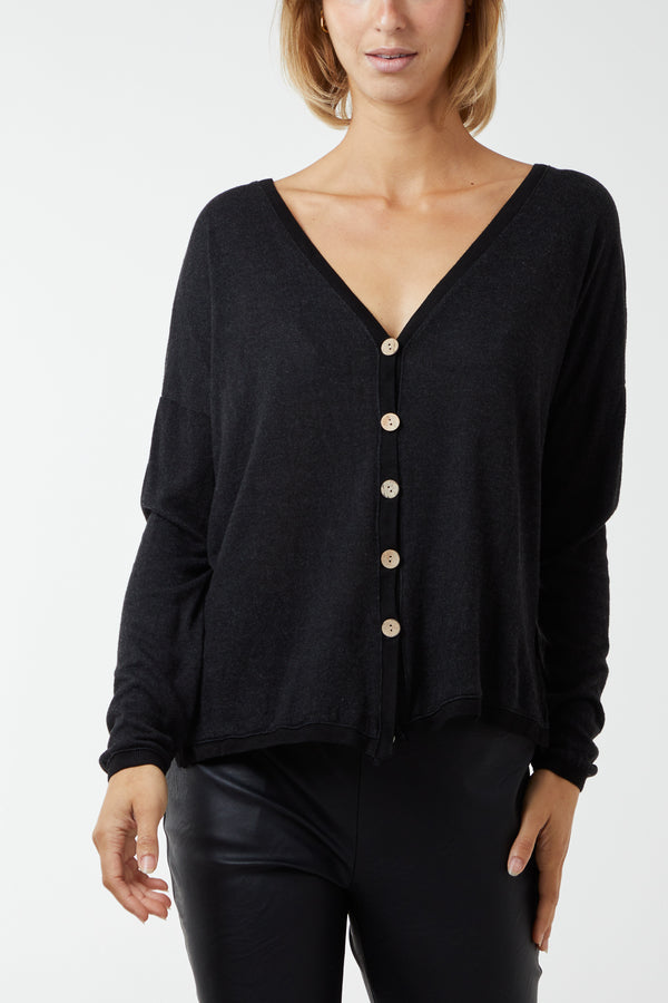 Qed London Fine Knit Button Cropped Cardigan