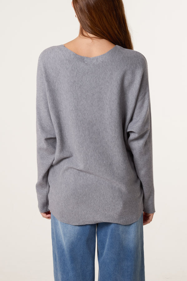 Qed London Fine Knit Flower Batwing Jumper