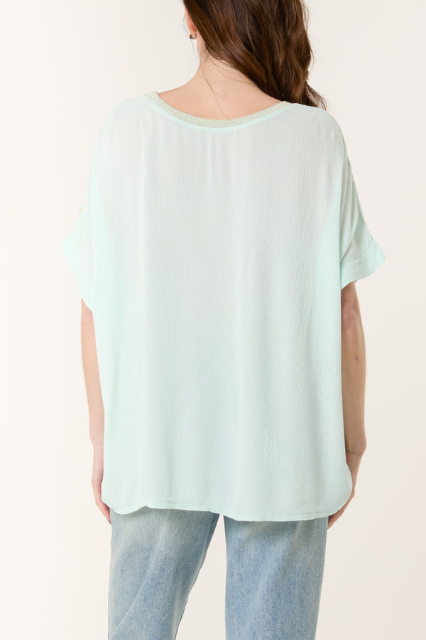 Qed London Fish Embroidery Short Sleeve Blouse