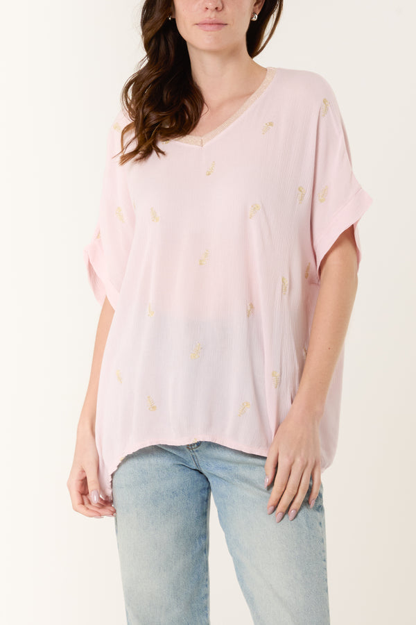 Qed London Fish Embroidery Short Sleeve Blouse