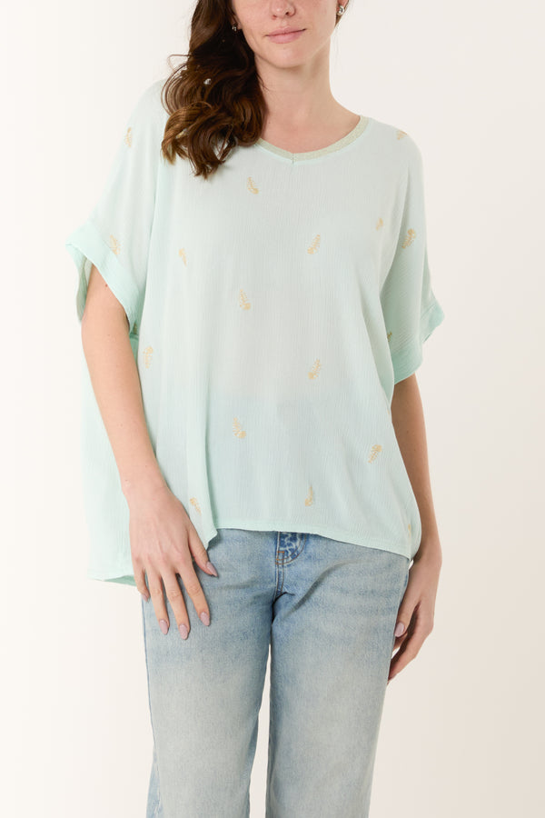 qed london Fish Embroidery Short Sleeve Blouse