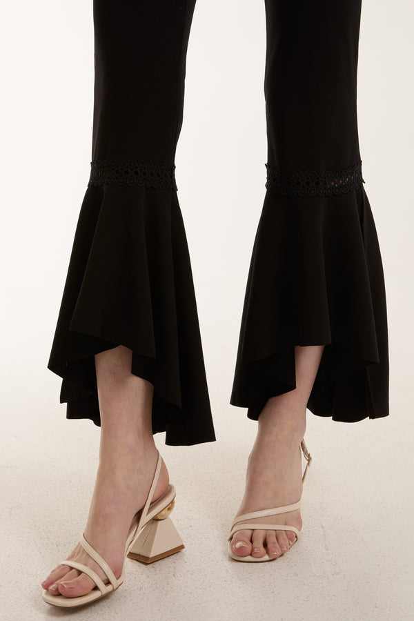 Qed London Fishtail Flares W/ Lace Insert Trousers