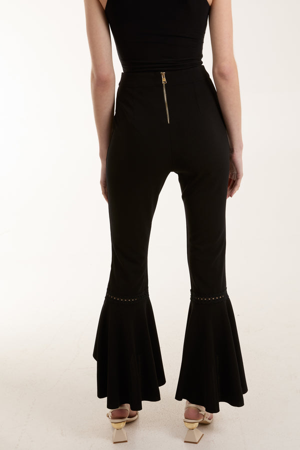 Qed London Fishtail Flares W/ Lace Insert Trousers