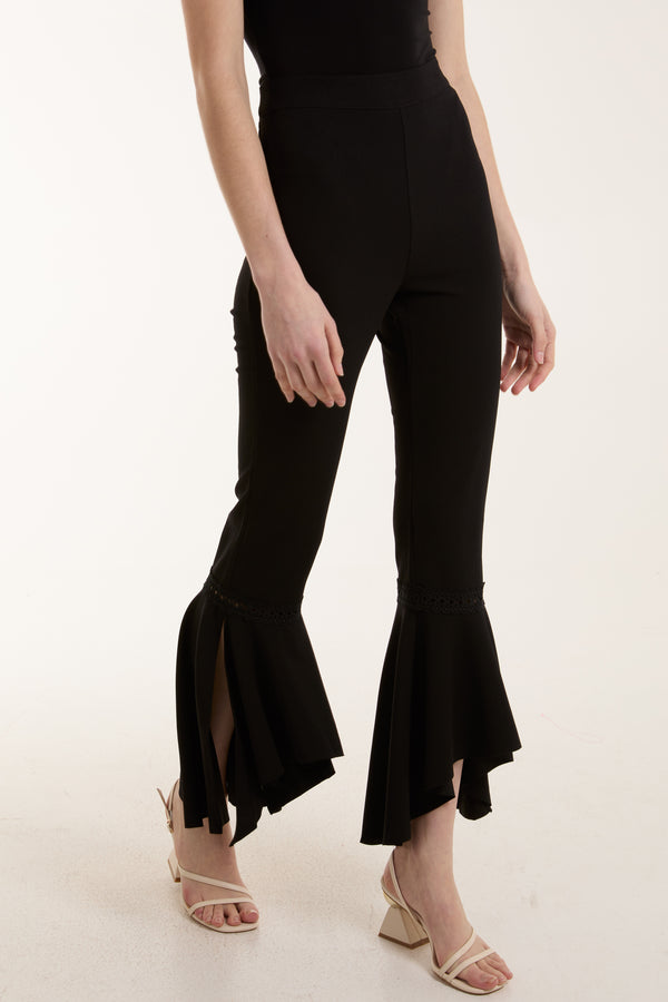Qed London Fishtail Flares W/ Lace Insert Trousers
