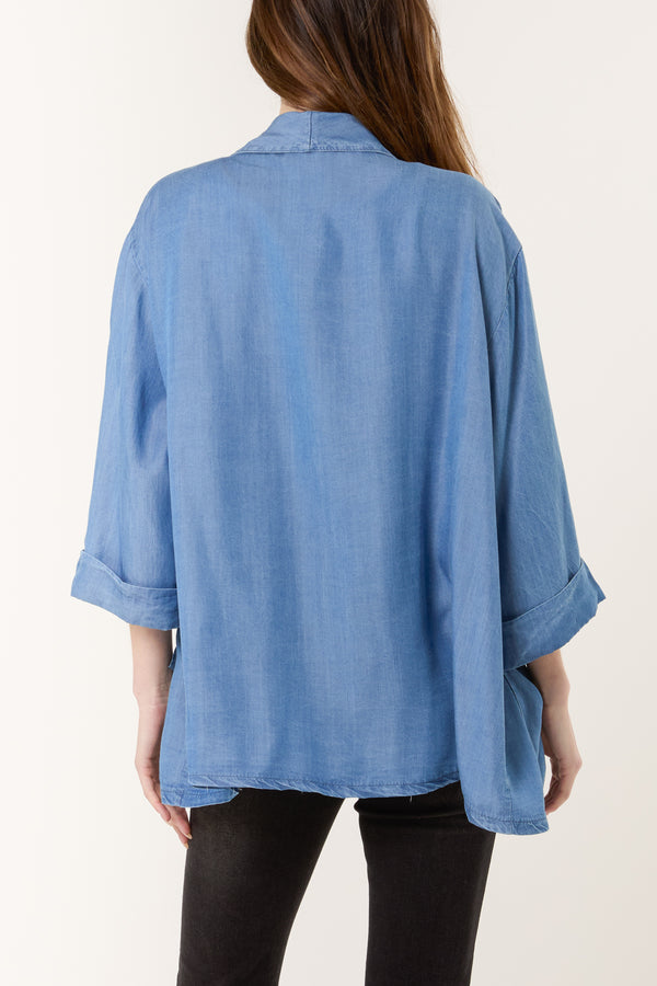 Qed London Floaty Denim Pockets Kimono Jacket