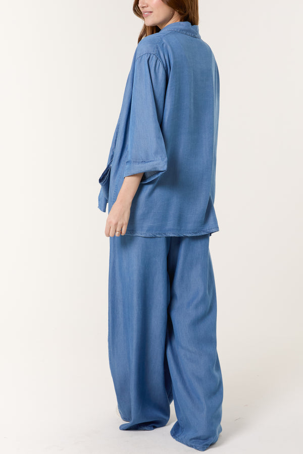 Qed London Floaty Denim Pockets Kimono Jacket