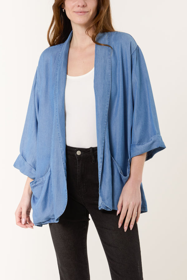 qed london Floaty Denim Pockets Kimono Jacket