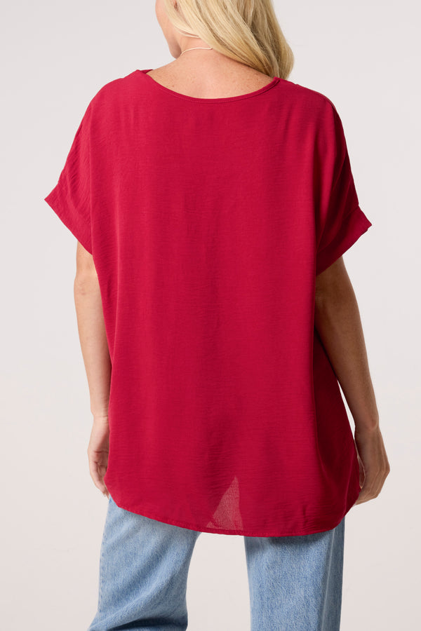 Qed London Floaty V-Neck Short Sleeve Top