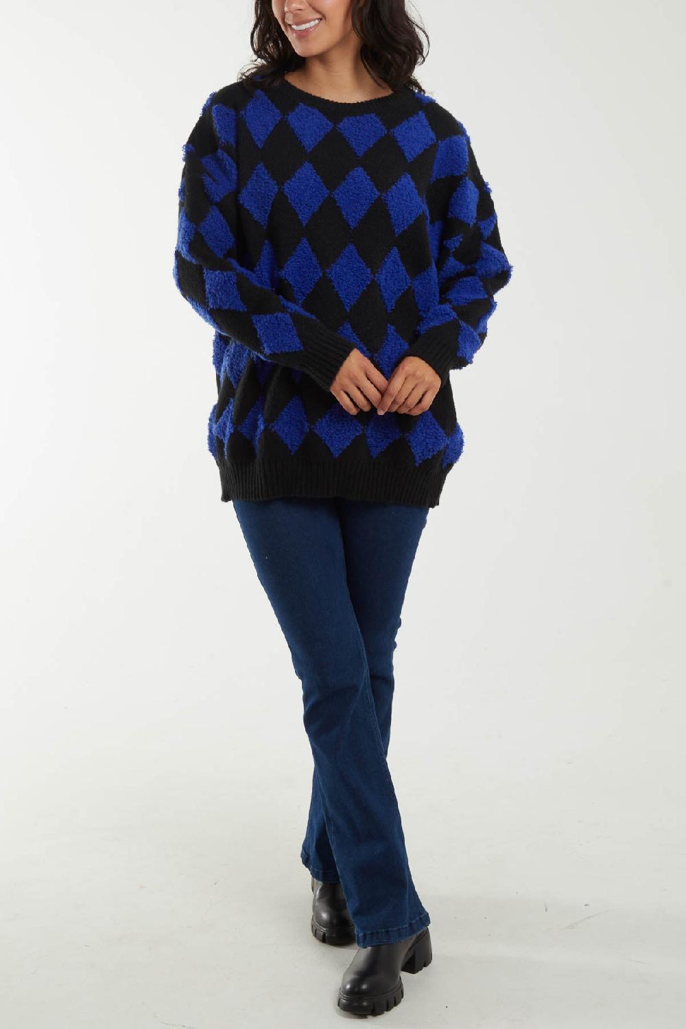 Qed London Flocking Diamond Argyle Knit Jumper