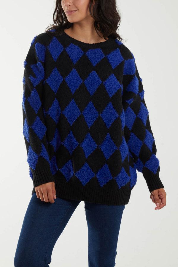 qed london Flocking Diamond Argyle Knit Jumper