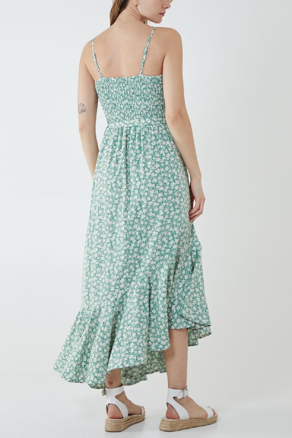 Qed London Floral Asymmetric Hem Maxi Dress