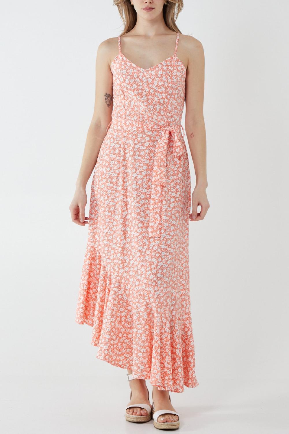 Qed London Floral Asymmetric Hem Maxi Dress