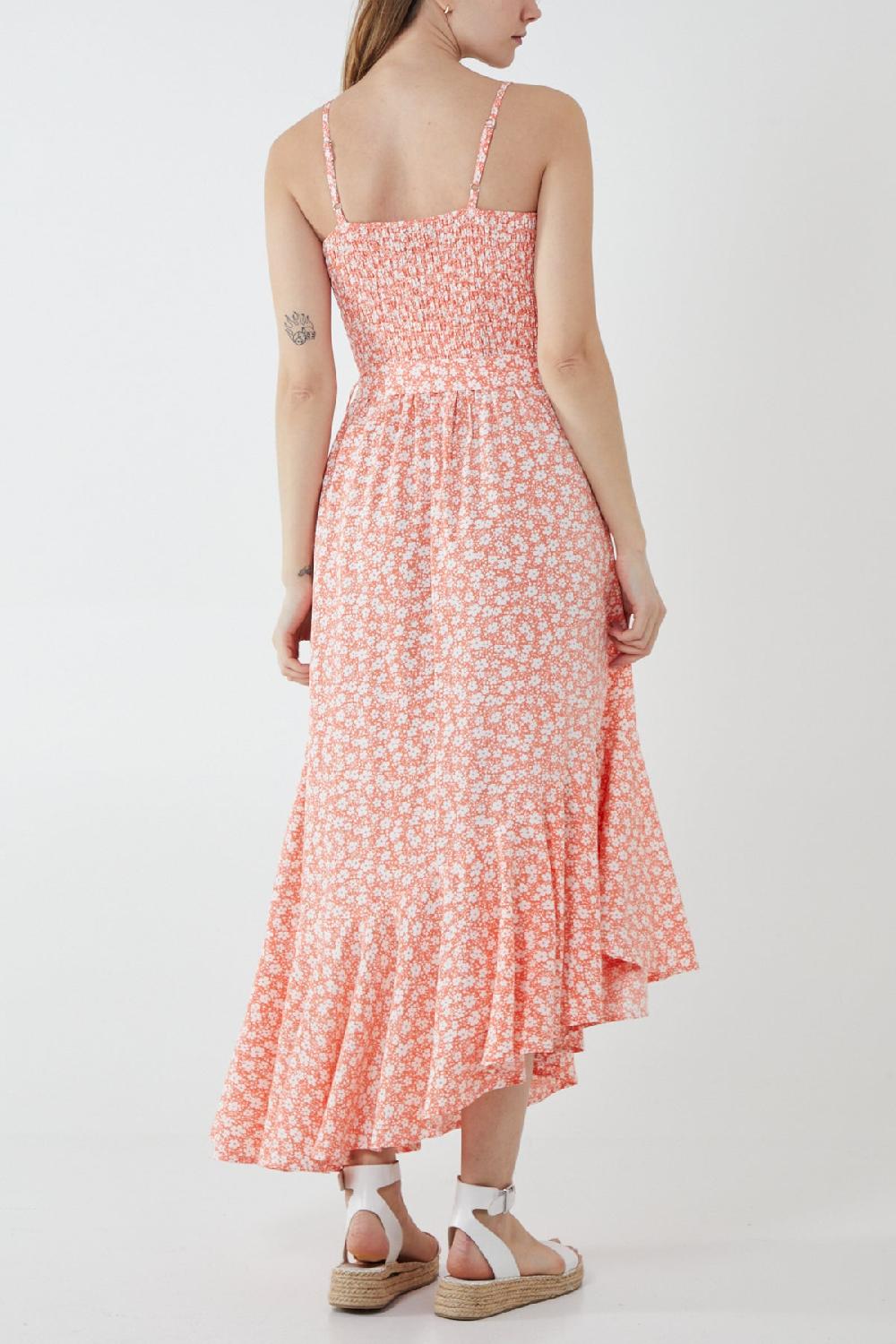 Qed London Floral Asymmetric Hem Maxi Dress